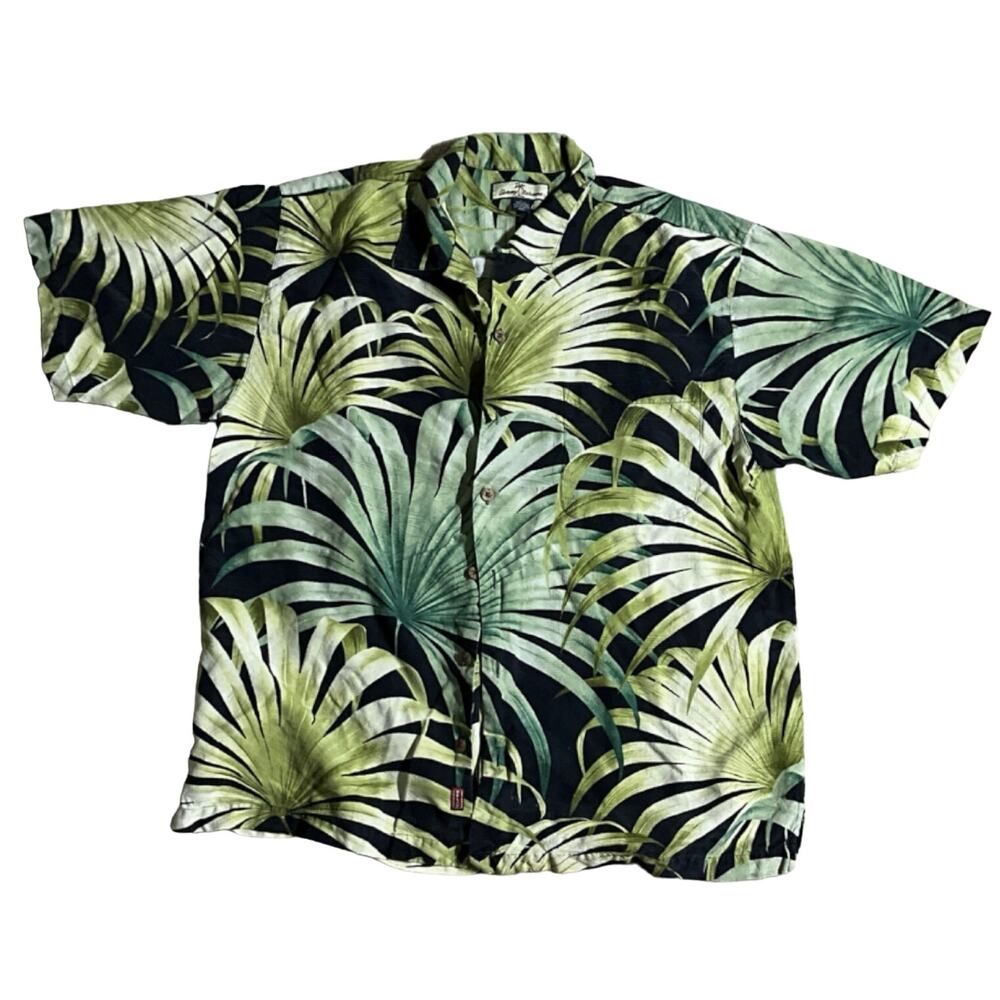 Tommy Bahama Men's Button Up Short Sleeve Tropical Print 100% Silk Shirt Large